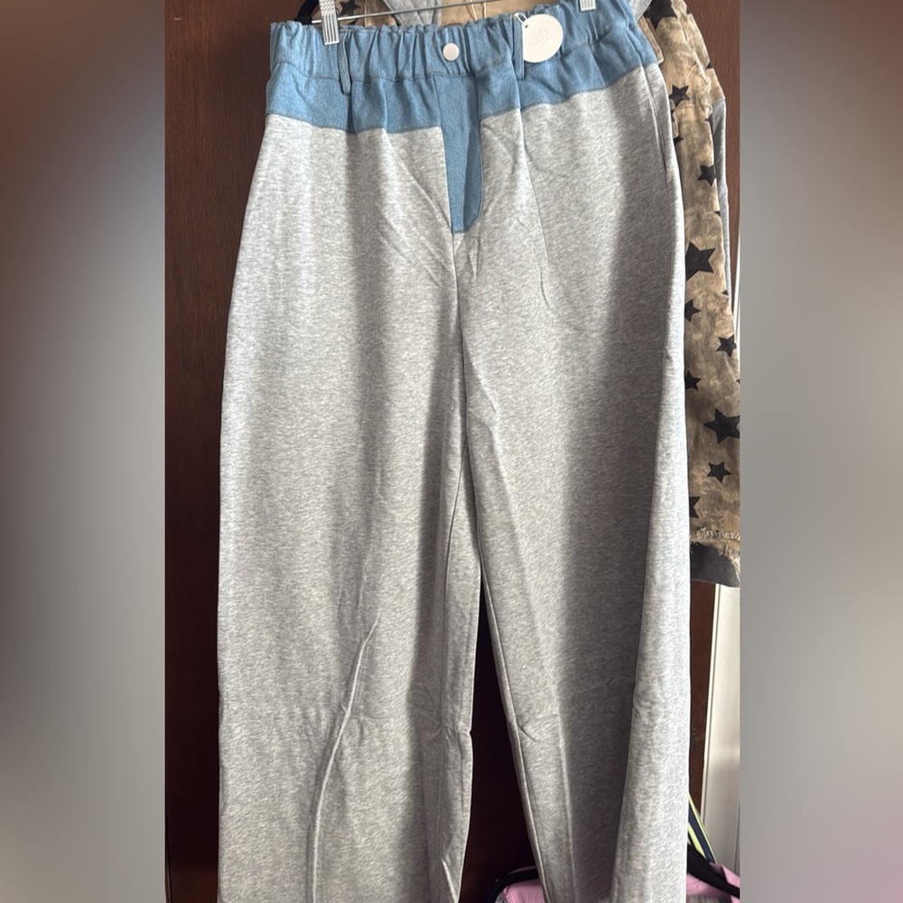 Oddi Gray and Blue Wide Leg Casual denim waist and pocket  sweatpants
